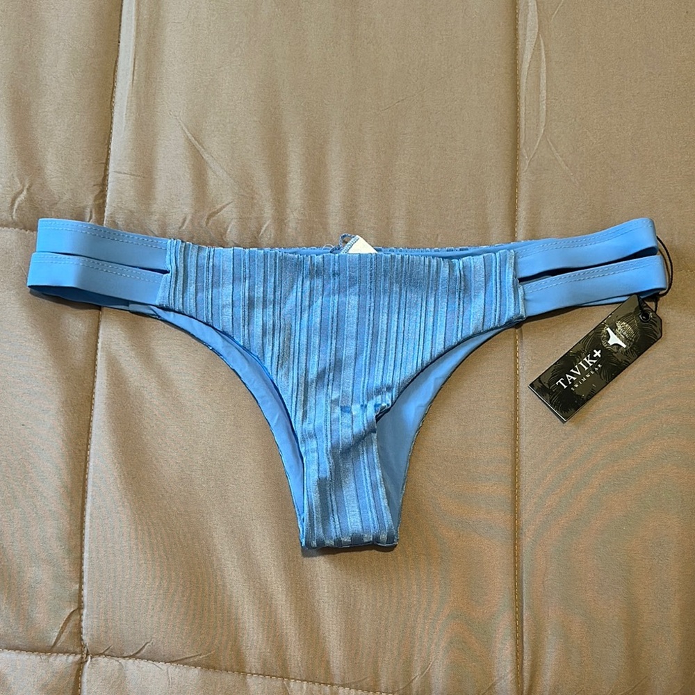 New Tavik Azure Striped Bikini Bottom Size Large